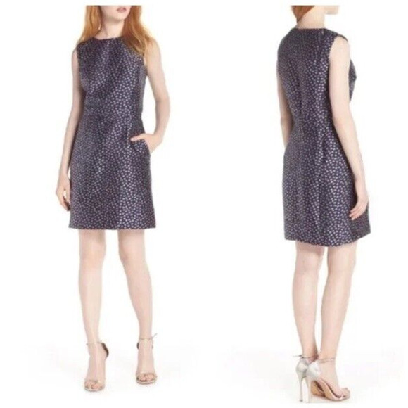 J Crew Sheath Dress Women's 0 Metallic Navy Purple Flowers Mini Sleeveless - Picture 1 of 10